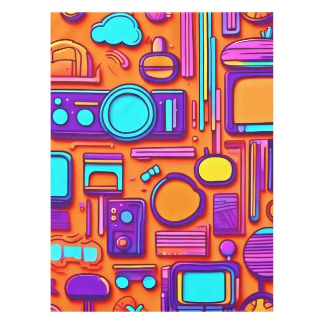 Toalha De Mesa Pop da Retro-Tech: Colagem de Gadgets Nostálgicos (Frente)