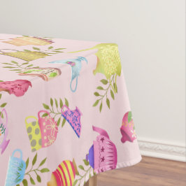 Toalha De Mesa Potes de chá e copos rosa