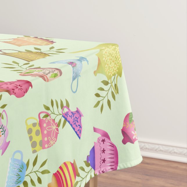 Toalha De Mesa Potes de chá e janelas verdes (Posição Original)