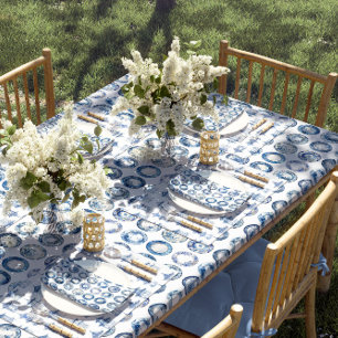 Toalha De Mesa Pratos Azuis e Brancos de Chinoiserie
