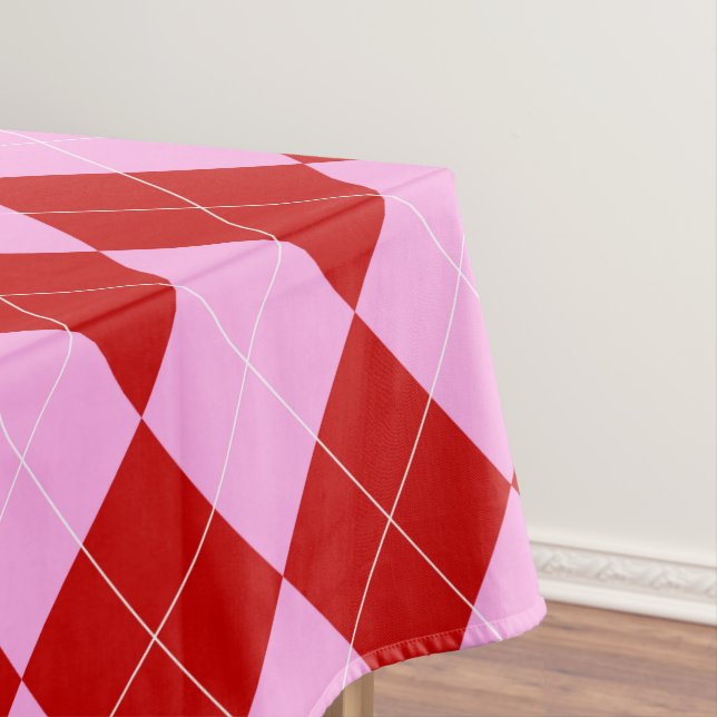 Toalha De Mesa Preppy Argyle Tartan Diamond Xadrez Vermelho Rosa (Posição Original)