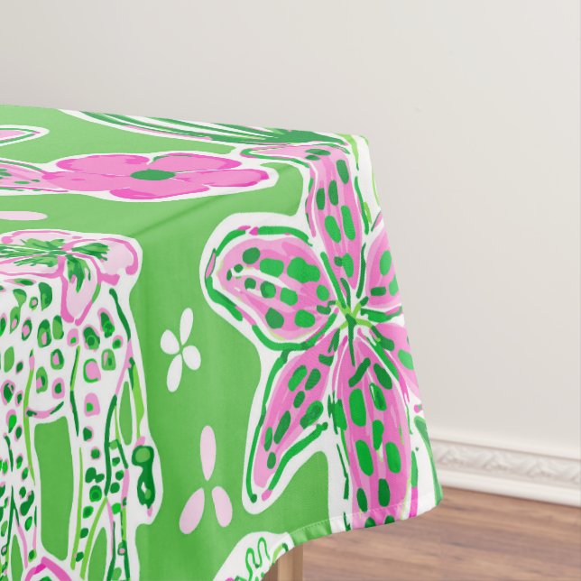 Toalha De Mesa Preppy Girafas Lily Pink Green (Posição Original)