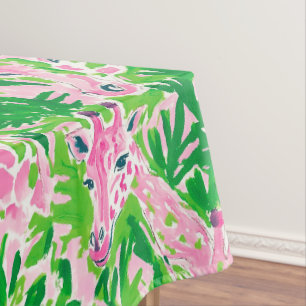 Toalha De Mesa Preppy Girafas Rosa Verde-Rosa Tropical