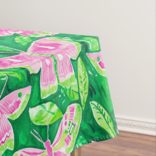Toalha De Mesa Preppy Pink & Green Moth Primavera Verão