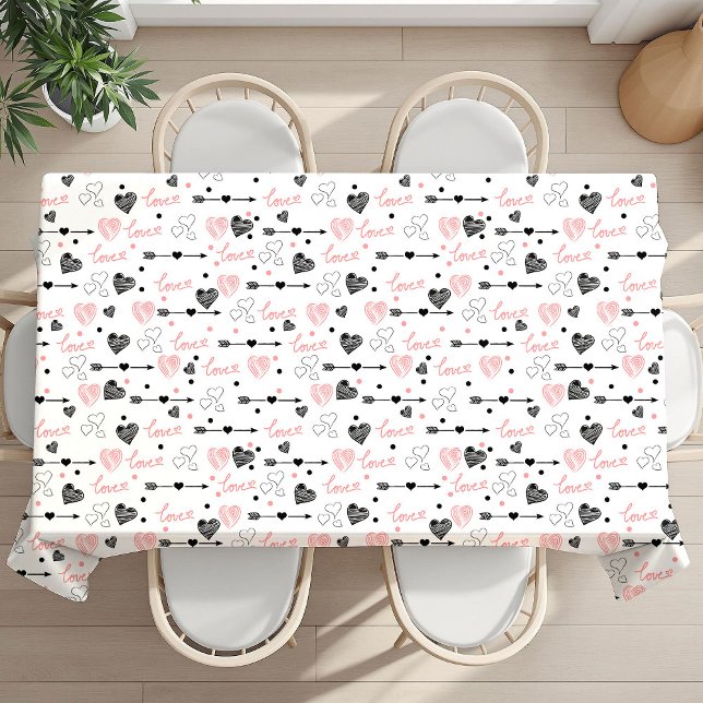 Toalha de Mesa Presente de Amor Romântico Corações (Romantic Love Gift Tablecloth Pink Black Hearts)