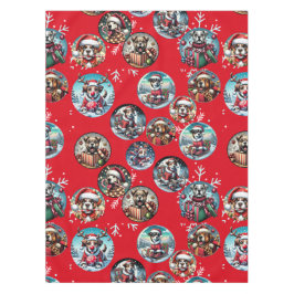 Toalha De Mesa Presente de Papais noeis de neve e cães ilustrados