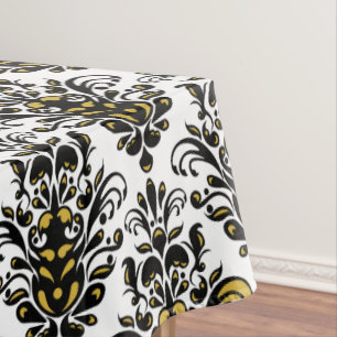 Toalha De Mesa Preto e branco elegante com um toque de damasco de