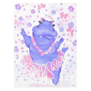 Toalha De Mesa Prima Ballerina Hippo - Adicione Seu Nome / Texto