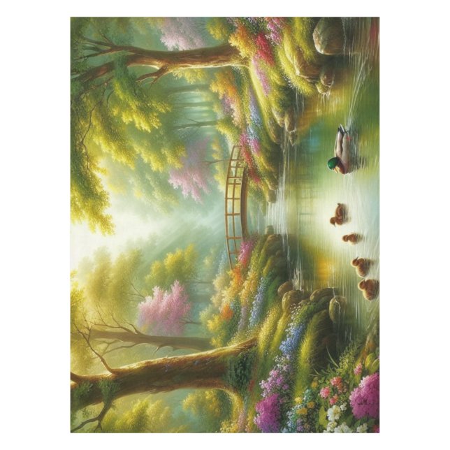 Toalha De Mesa Primavera com patos/flores (Frente)