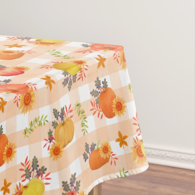 Toalha De Mesa Pumpkin Ação de Graças Gingham Peach (Posição Original)