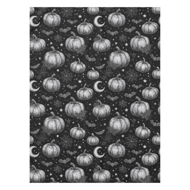 Toalha De Mesa Pumpkin de Dia das Bruxas Preto e Branco, Bat, tei (Frente)