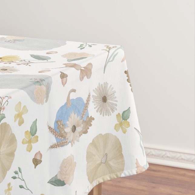 Toalha De Mesa Pumpkin Fall Floral Tablecloth Azul (Posição Original)