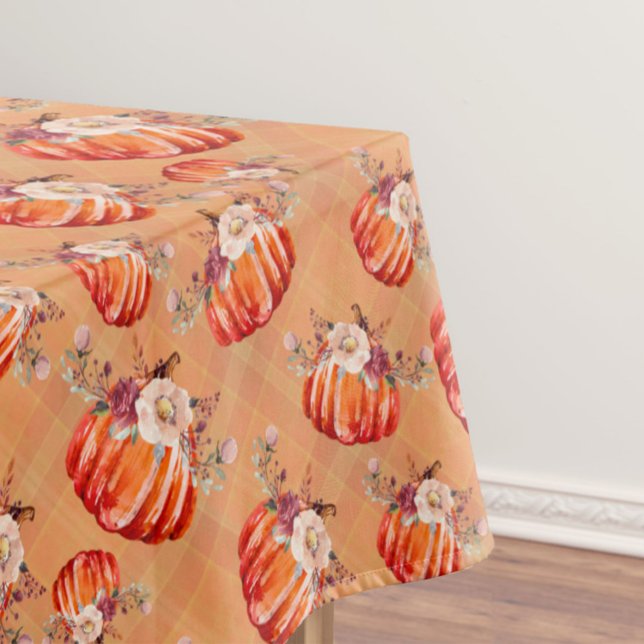 Toalha De Mesa Pumpkin orange fall floral plaid check autumn (Criador carregado)