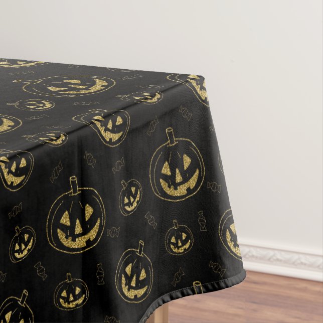 Toalha De Mesa Pumpkin preto e Dourado com a Mesa do Dia das Brux (Posição Original)