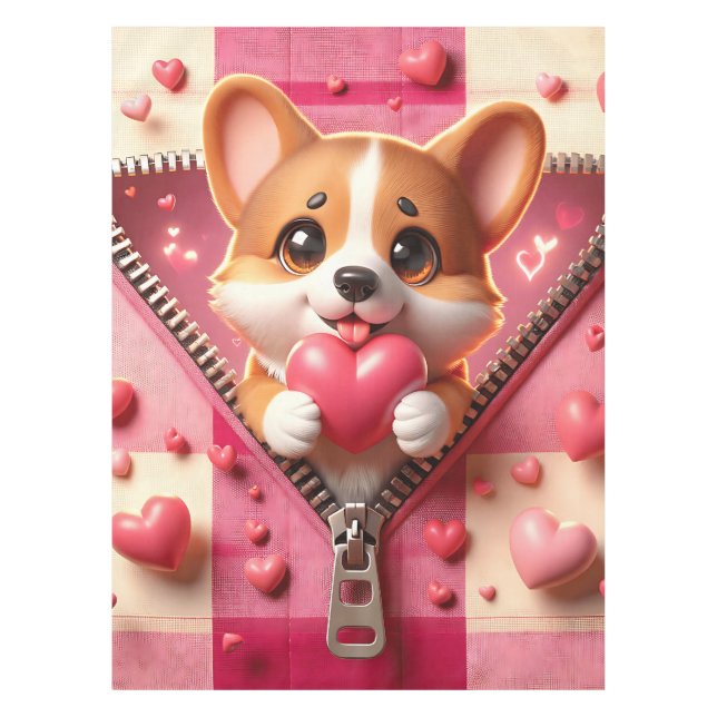 Toalha De Mesa Puppy 3D em forma de fundo rosa e branco (24) (Frente)