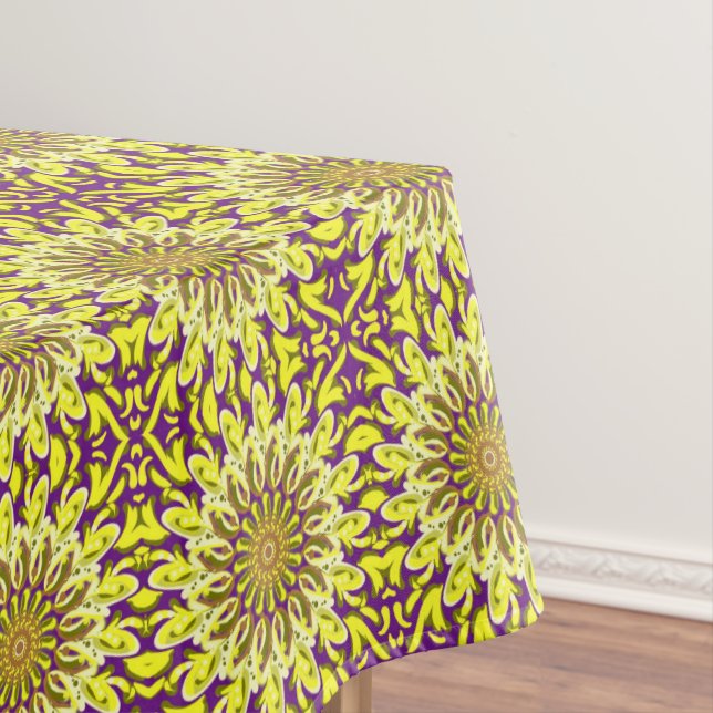 Toalha De Mesa Púrpura Floral Amarelo Chrysanthemum Padrão (Posição Original)