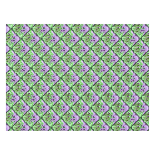 Toalha de Mesa Quadrados Abstratos Roxo e Verde (Frente (Horizontal))
