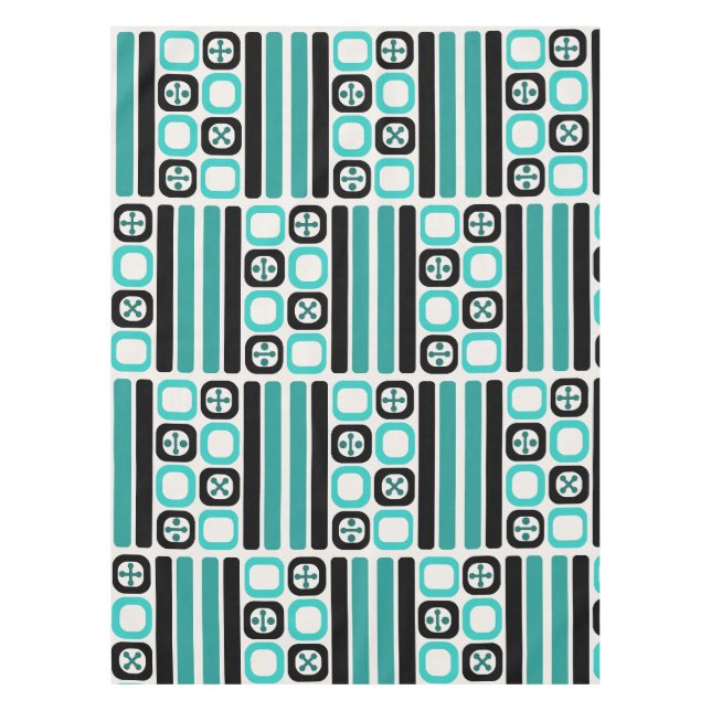 Toalha De Mesa Quadrados de Arte Atômico Retro Linhas Turquesa (Frente)