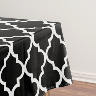 Toalha De Mesa Quatrefoil preto e branco telha o teste padrão