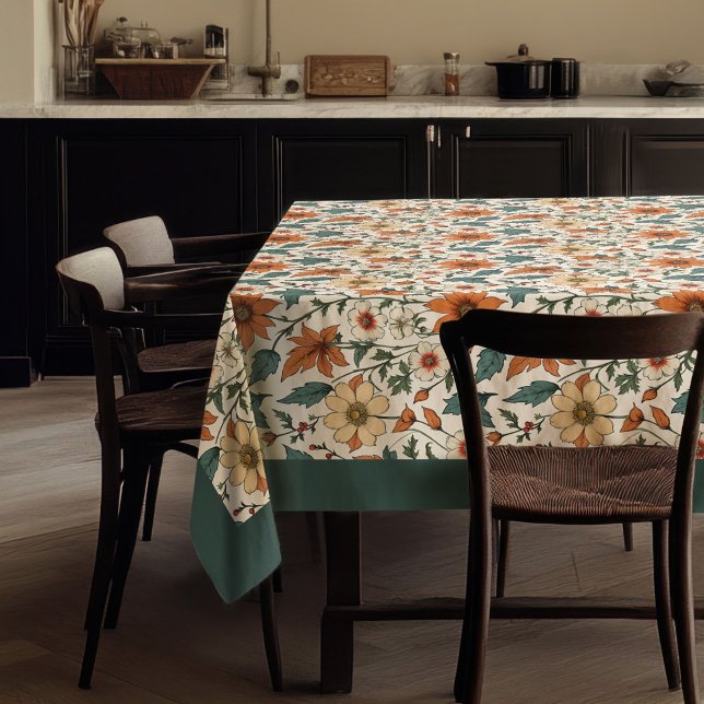 Toalha De Mesa Quic fall terracotta flores brancas pastel verde (Chic fall terracotta white flowers pastel green tablecloth)