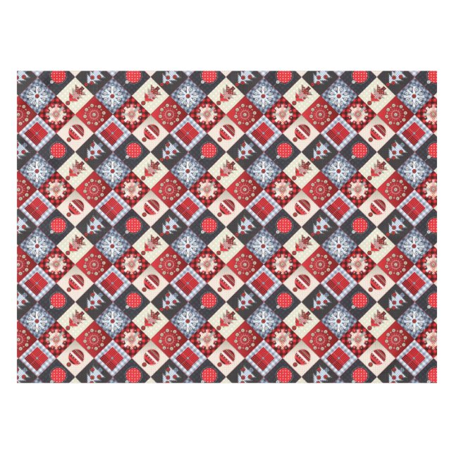 Toalha De Mesa Quilete de Patchwork de Natal Gingham Whimsical (Frente (Horizontal))