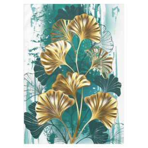 Toalha De Mesa Ramificação com Ouro deixa Ginko Biloba
