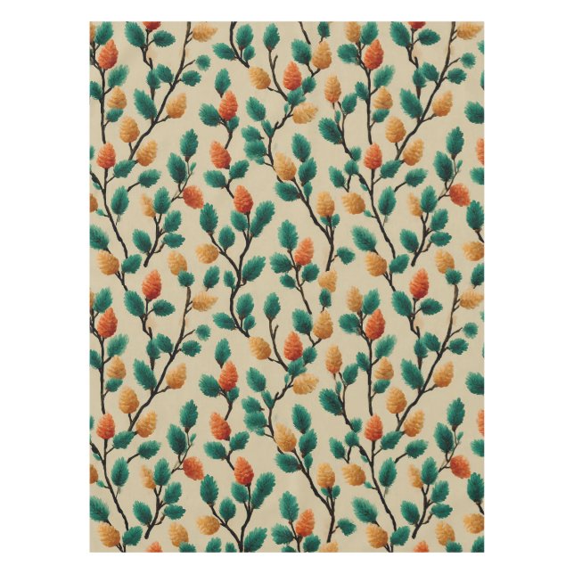 Toalha De Mesa Ramificações coloridas do Pinecone de inverno (Frente)