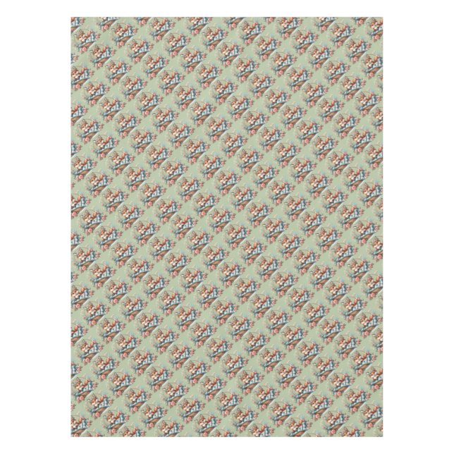 Toalha De Mesa Raposa Floral no Soquete com Comprimido e Flores (Frente)