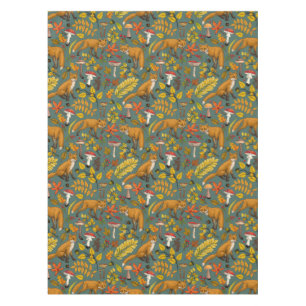 Toalha De Mesa Raposas de outono em verde-pinheiro