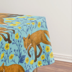 Toalha De Mesa Raposas e ampolas em azul-piscina