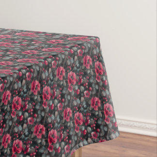 Toalha De Mesa Raspberry, burgundy flowers on dark gray