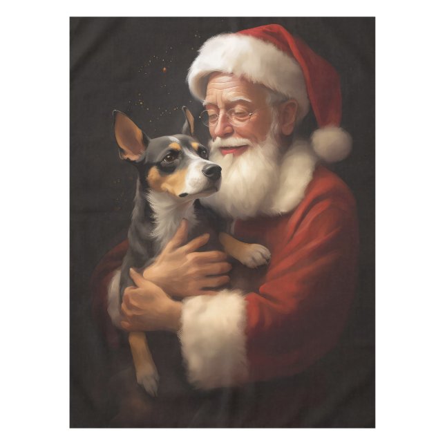 Toalha De Mesa Rat Terrier com Papai Noel Natal Festivo (Frente)