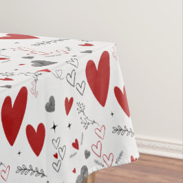 Toalha De Mesa Red and Black Doodle Hearts Love