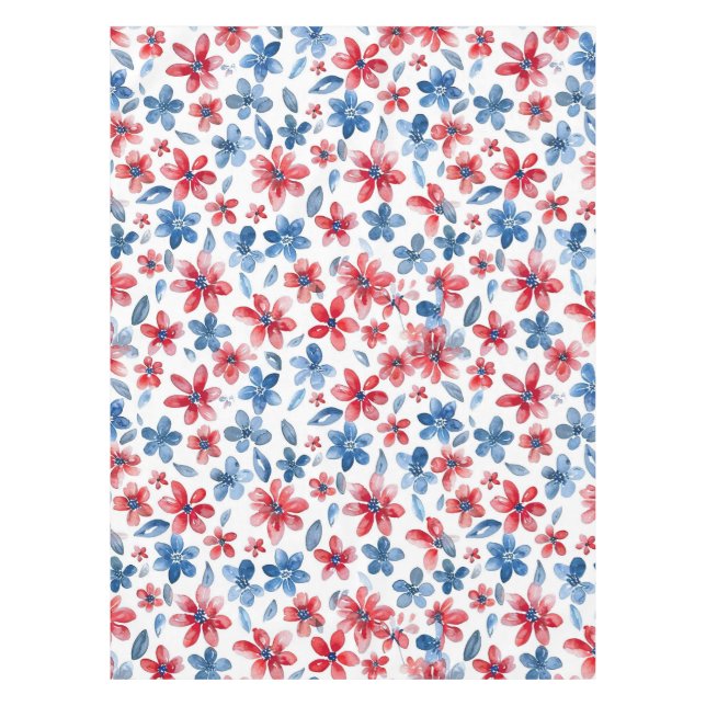 Toalha De Mesa Red Blue Floral 4 de julho Tablecloth (Frente)