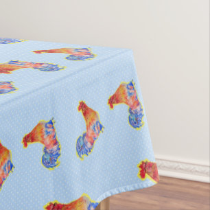 Toalha De Mesa Red Funny Rooster Cockerel Pontos Azul e Branco