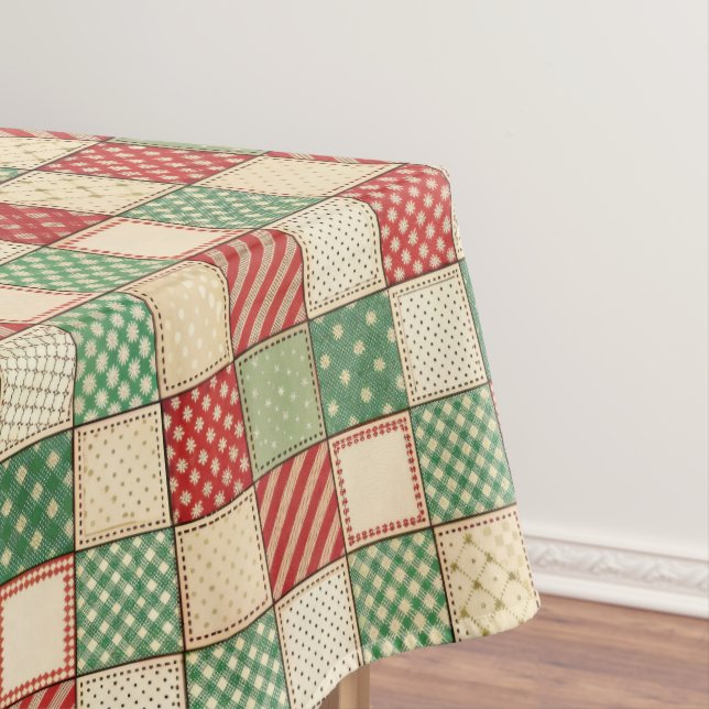 Toalha De Mesa Red Green Cream Rustic Plaid Patchwork Quilt Look  (Posição Original)