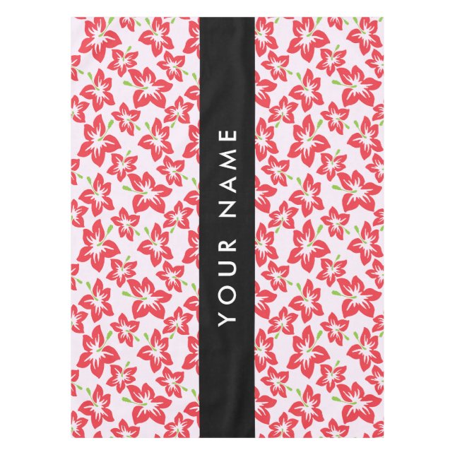 Toalha De Mesa Red Hibiscus, Flores Vermelhas, Seu Nome (Frente)