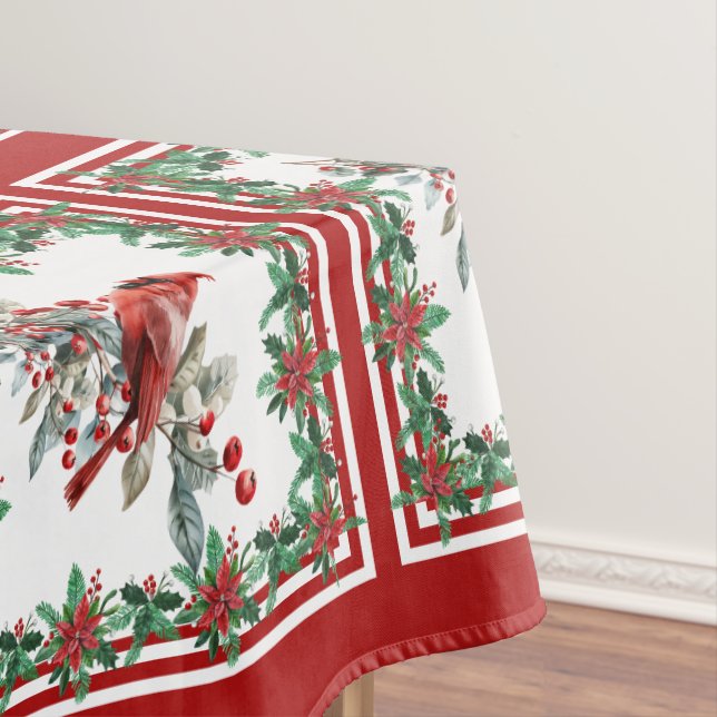 Toalha De Mesa Red Mockingbird Poinsettia Fronteiras Vermelhas (Posição Original)