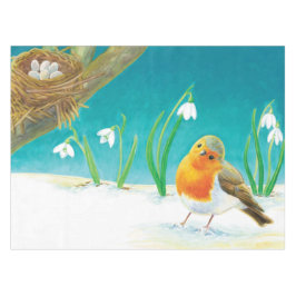 Toalha De Mesa Red Robin Bird e Snowdrops Ilustração