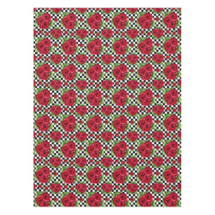 Toalha De Mesa Red Roses Bouquet Floral Love Rockabilly Checkered