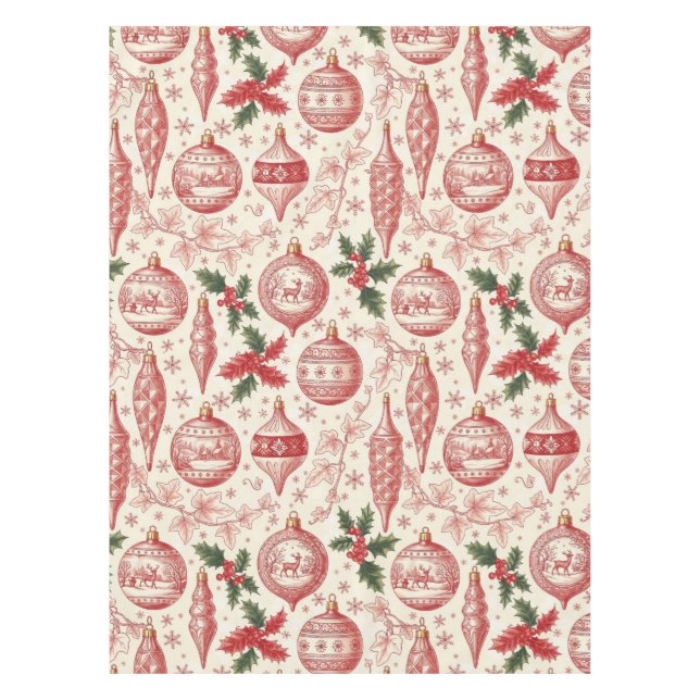 Toalha De Mesa Red Toile Chinoiserie Christmas Ornaments (Frente)