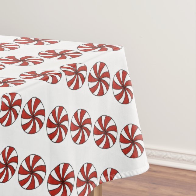 Toalha De Mesa Red White Pepperminton Swirl Mint Candy Natal (Posição Original)