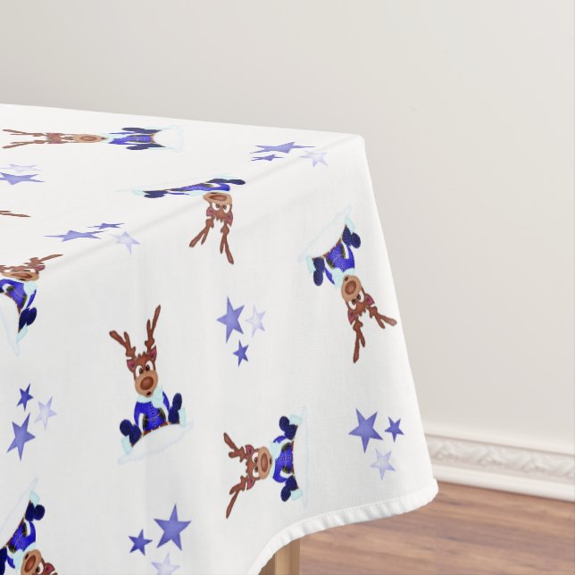 Toalha De Mesa Reindeador de Natal Festivo Blue Kasky (Posição Original)