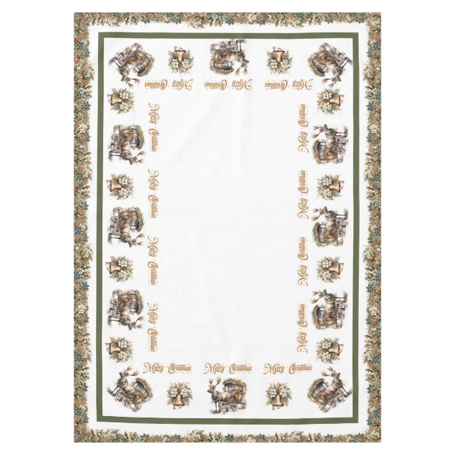 Toalha De Mesa Reindeer clássico de ouro verde e trenó (Frente)