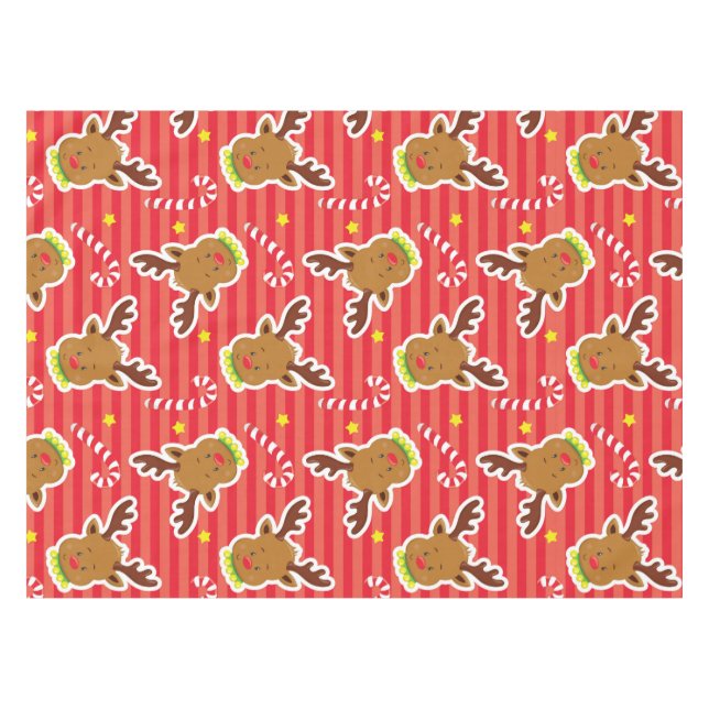 Toalha De Mesa Reindeer e Candy Canes Tablecloth de Natal (Frente (Horizontal))