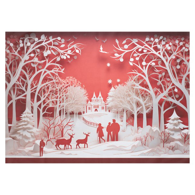 Toalha De Mesa Reindeers 3D e Pessoas na aldeia (Frente (Horizontal))