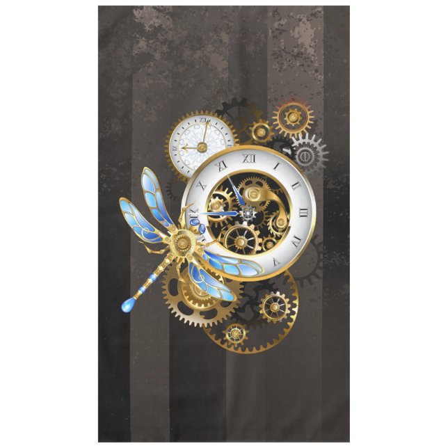 Toalha De Mesa Relógio Steampunk com Dragonfly Mecânica (Frente)
