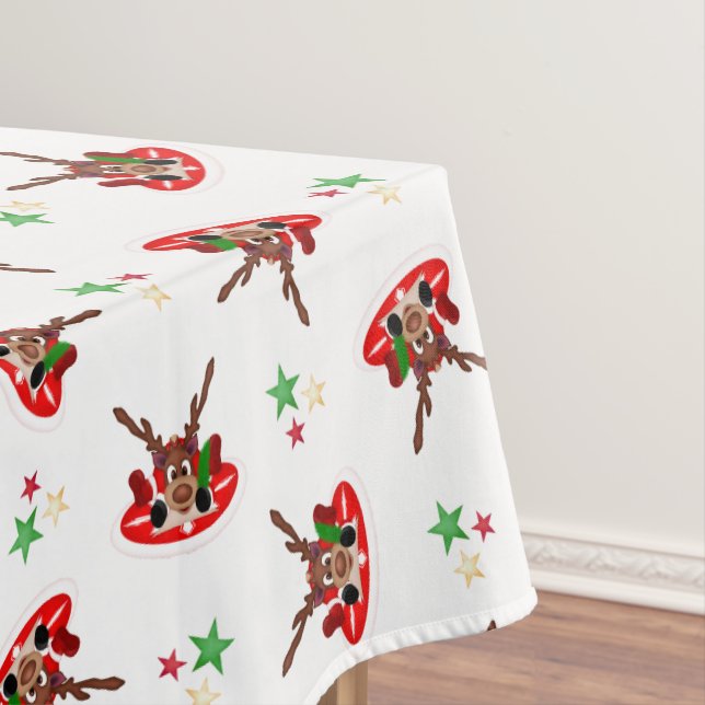 Toalha De Mesa Rena de Natal Cestiva Vermelha Kasky (Posição Original)