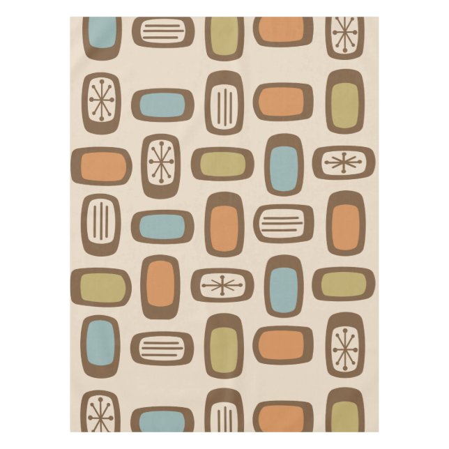 Toalha De Mesa Retângulos Arredondados MCM de Meio Século Multico (Frente)