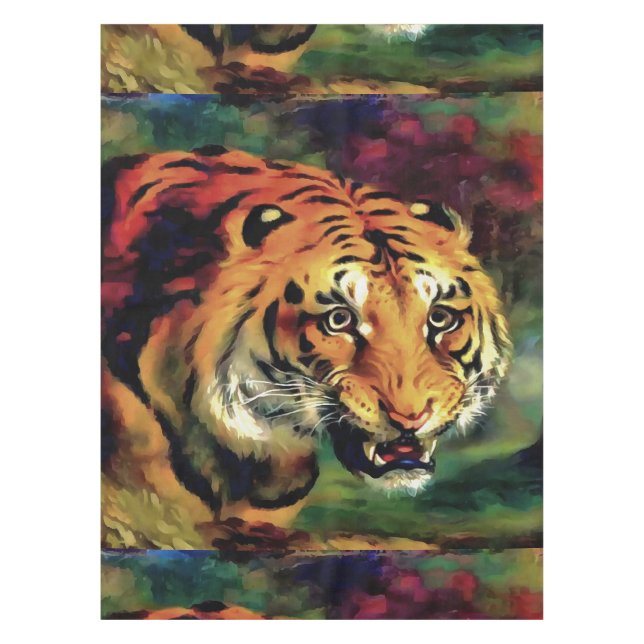 Toalha De Mesa Retrato Artístico Snarling Tiger (Frente)